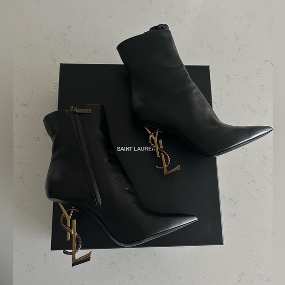 Yves Saint Laurent Shoes - YSL - Opyum Leather Booties With Gold Snake Heel NWT